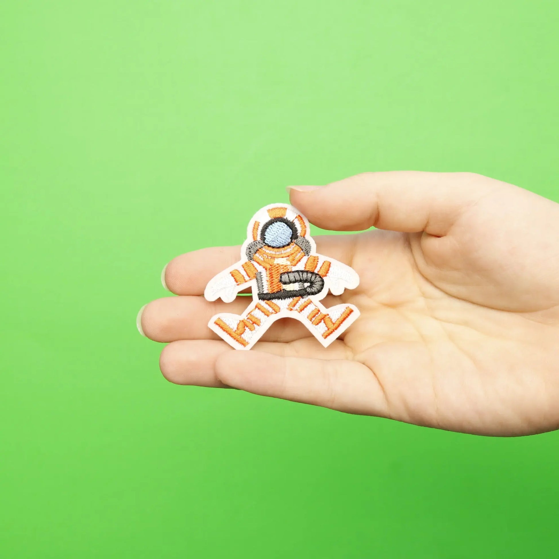 Small Orange Astronaut Embroidered Iron On Patch