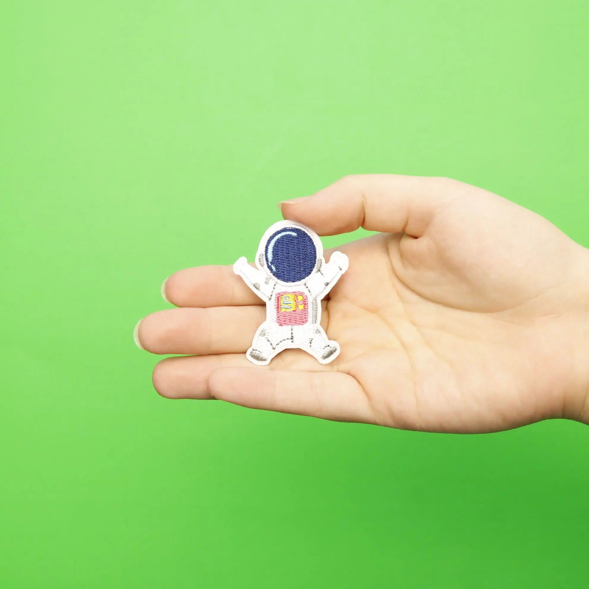 Small Pink Astronaut Jumping Embroidered Iron On Patch