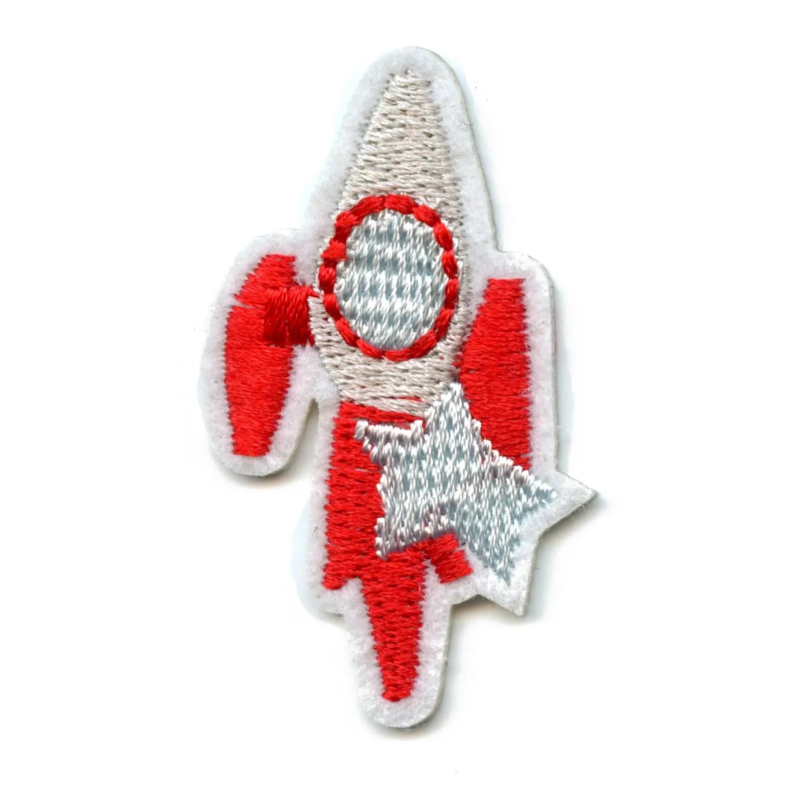 Small Red Rocket Ship With A Star Embroidered Iron On Patch