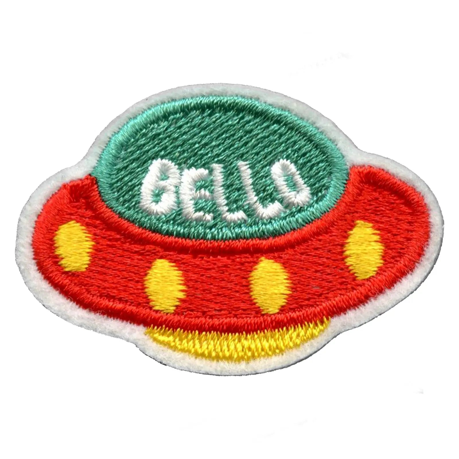 Space Ship With Bello Script Embroidered Iron on Patch