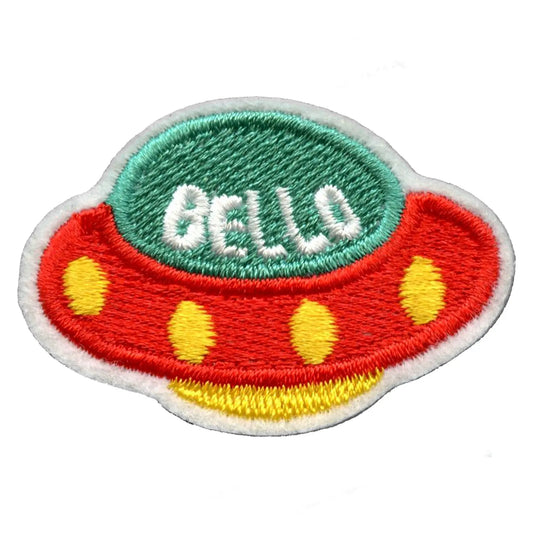 Space Ship With Bello Script Embroidered Iron on Patch
