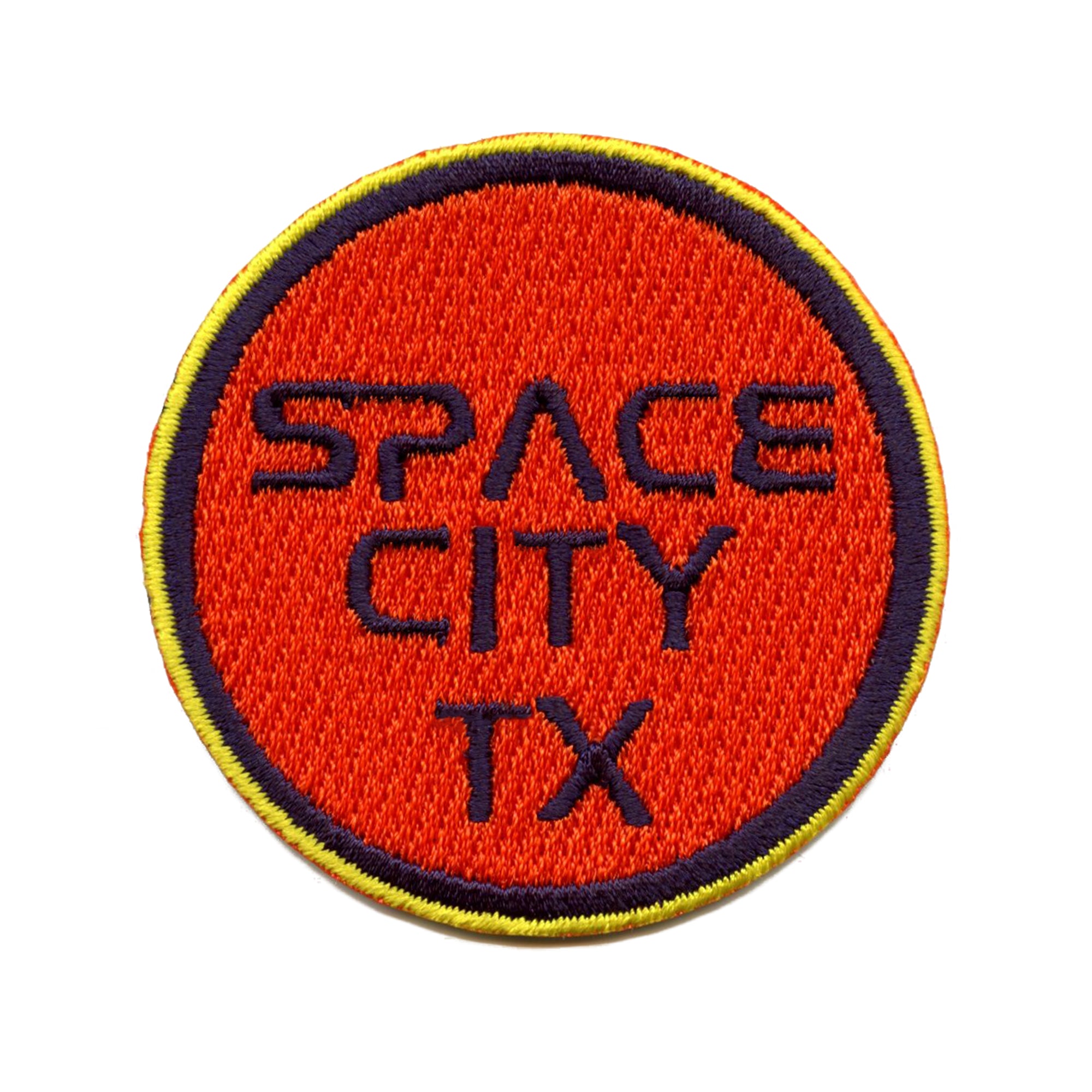 Space City TX Hat Patch Houston Baseball Orange Embroidered Iron On