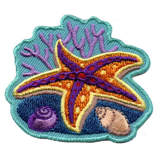 Underwater Purple Starfish Embroidered Iron On Patch