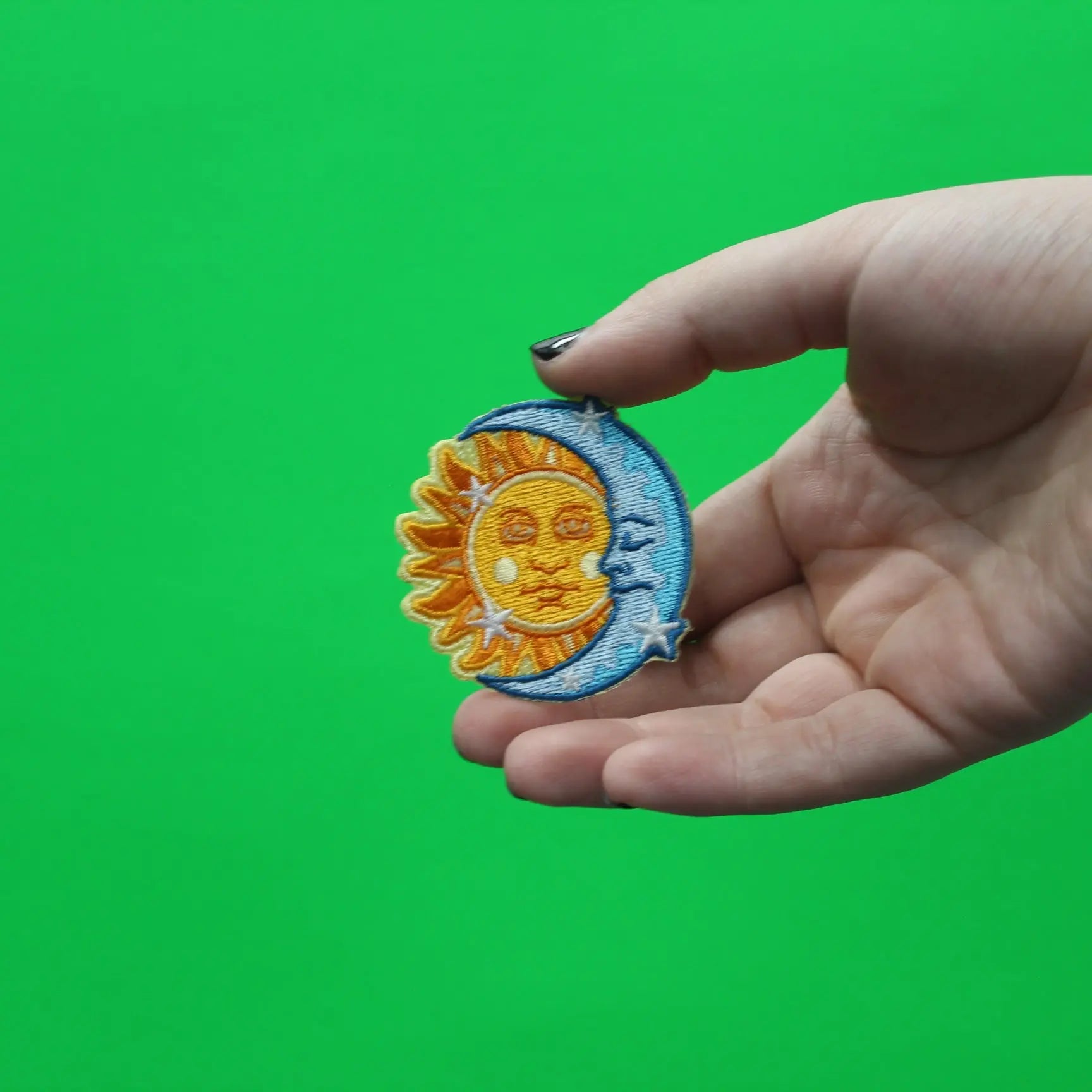 Sun And Moon With Stars Embroidered Iron On Patch