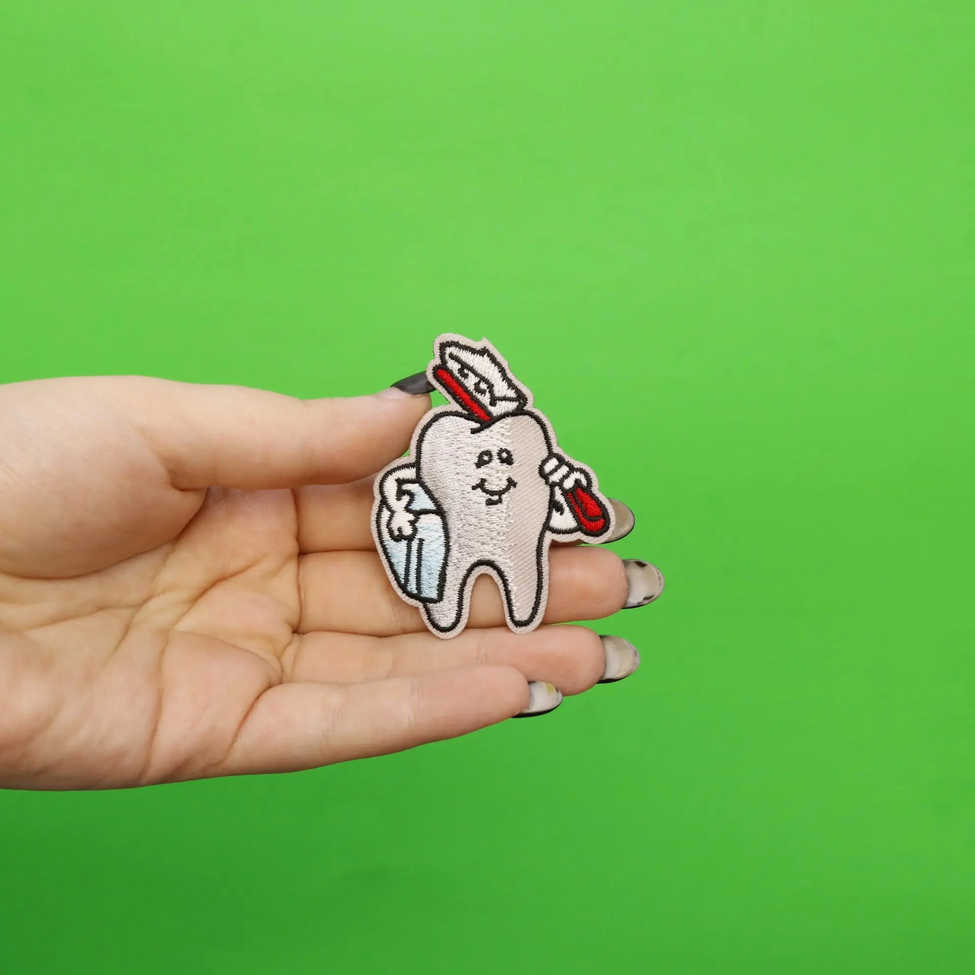 Happy Tooth With Toothbrush And Floss Embroidered Iron On Patch