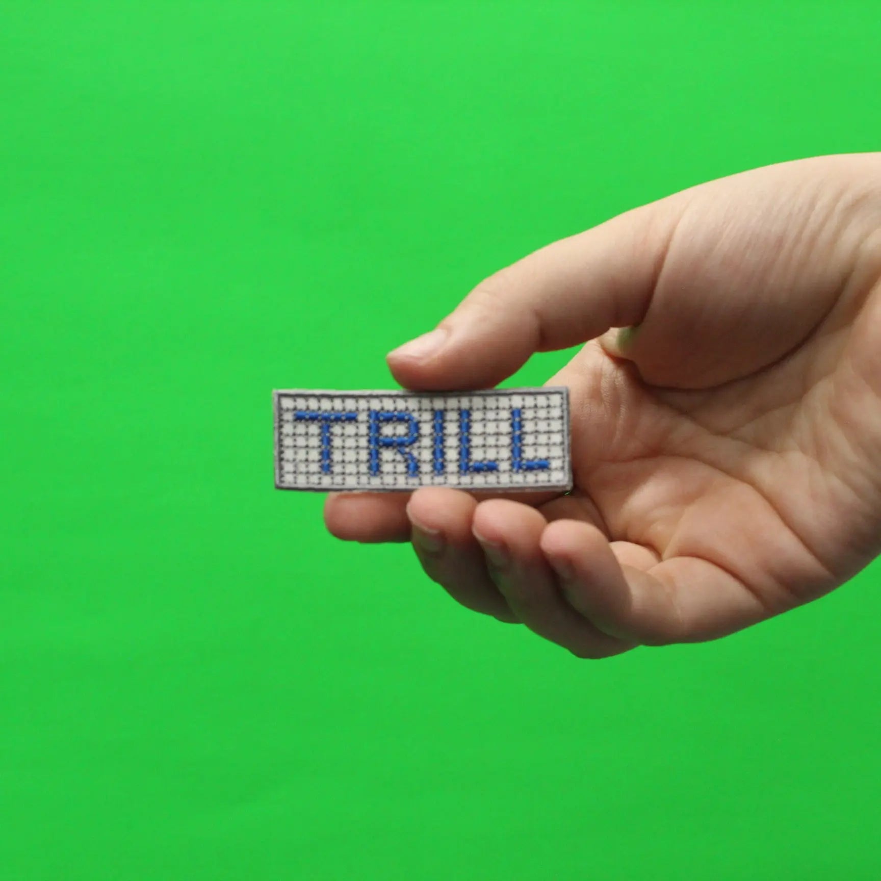 Trill Script Blue Tile Curb Street Sign Iron On Embroidered Patch