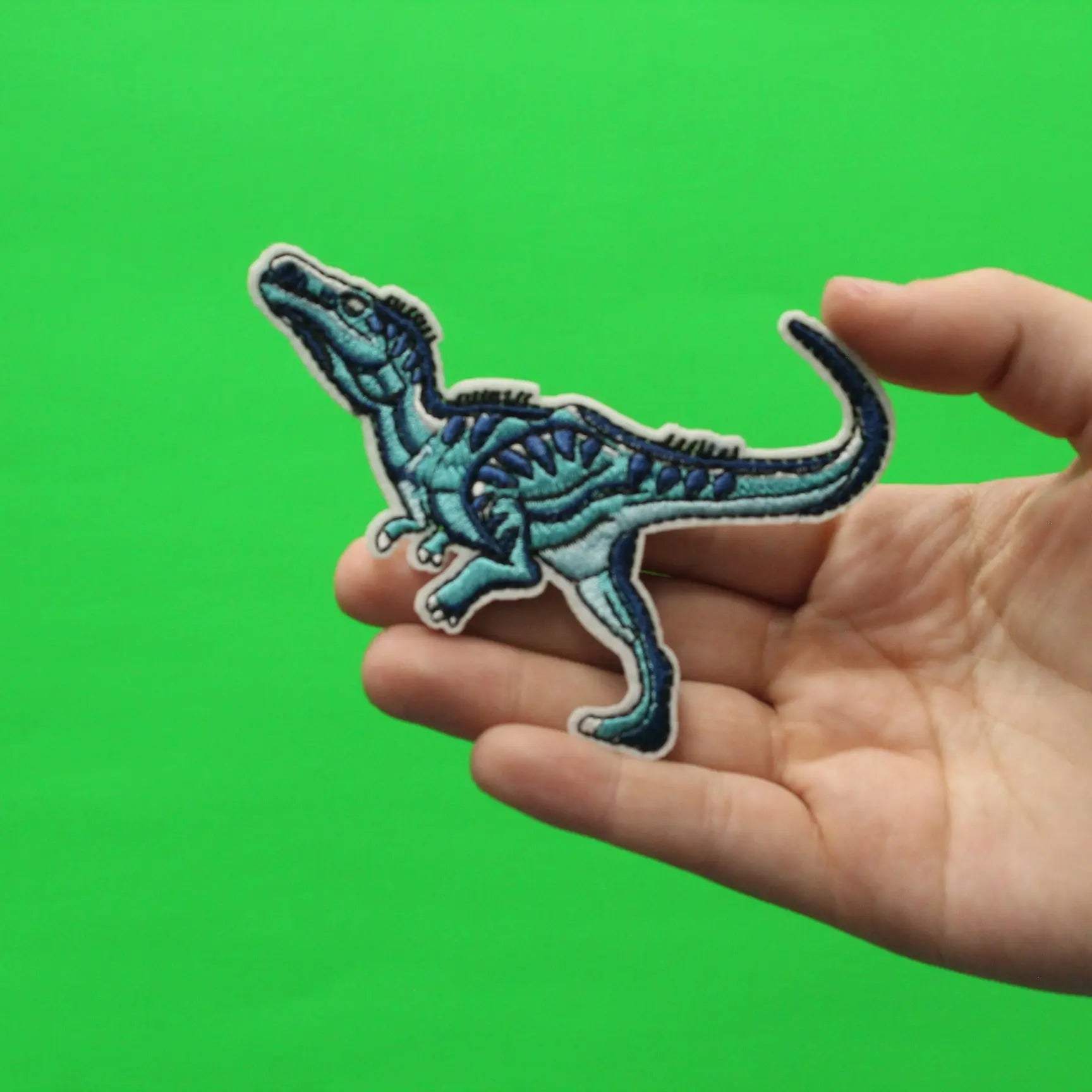 Velociraptor With Shades Of Blue Dinosaur Embroidered Iron on Patch