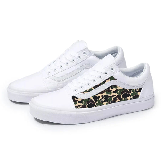 Vans White Old Skool x Bape Camo Custom Handmade Shoes By Patch Collection