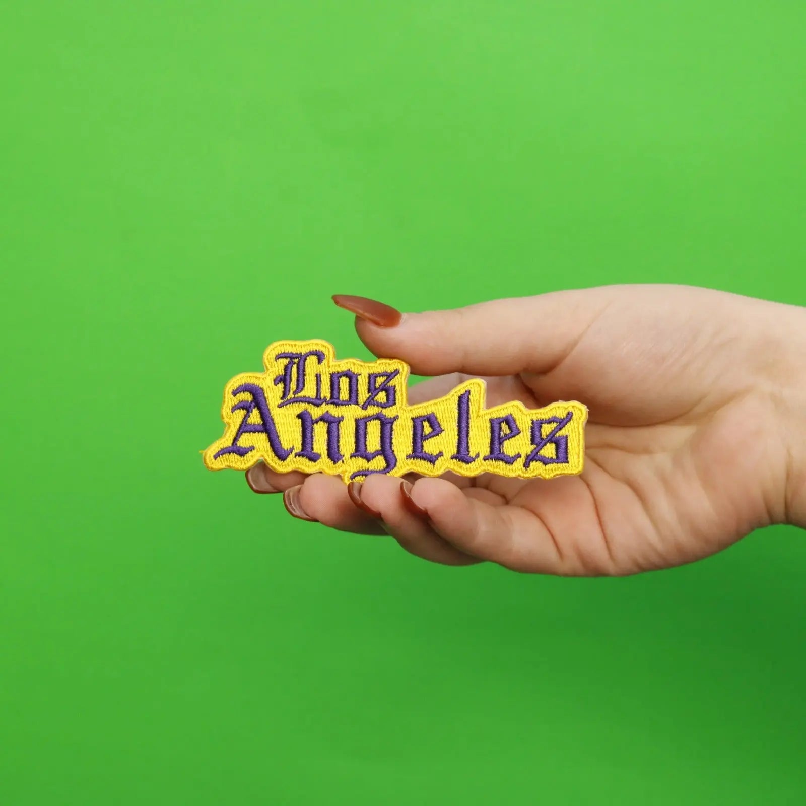 Los Angeles Old English Basketball Parody Embroidered Iron On Patch (Yellow)