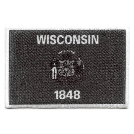 Wisconsin Patch State Flag Grayscale Embroidered Iron On