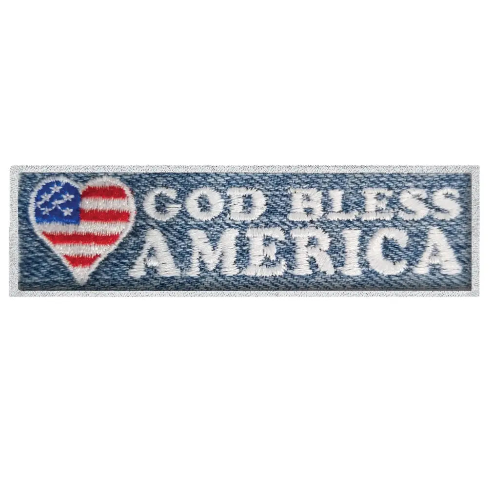 God Bless America Flag Heart Denim Iron On Patch