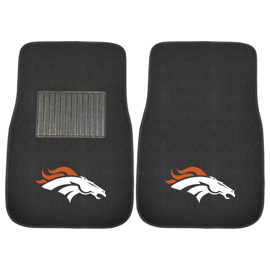 Denver Broncos 2-Piece 17 in. x 25.5 in. Carpet Embroidered Car Mat