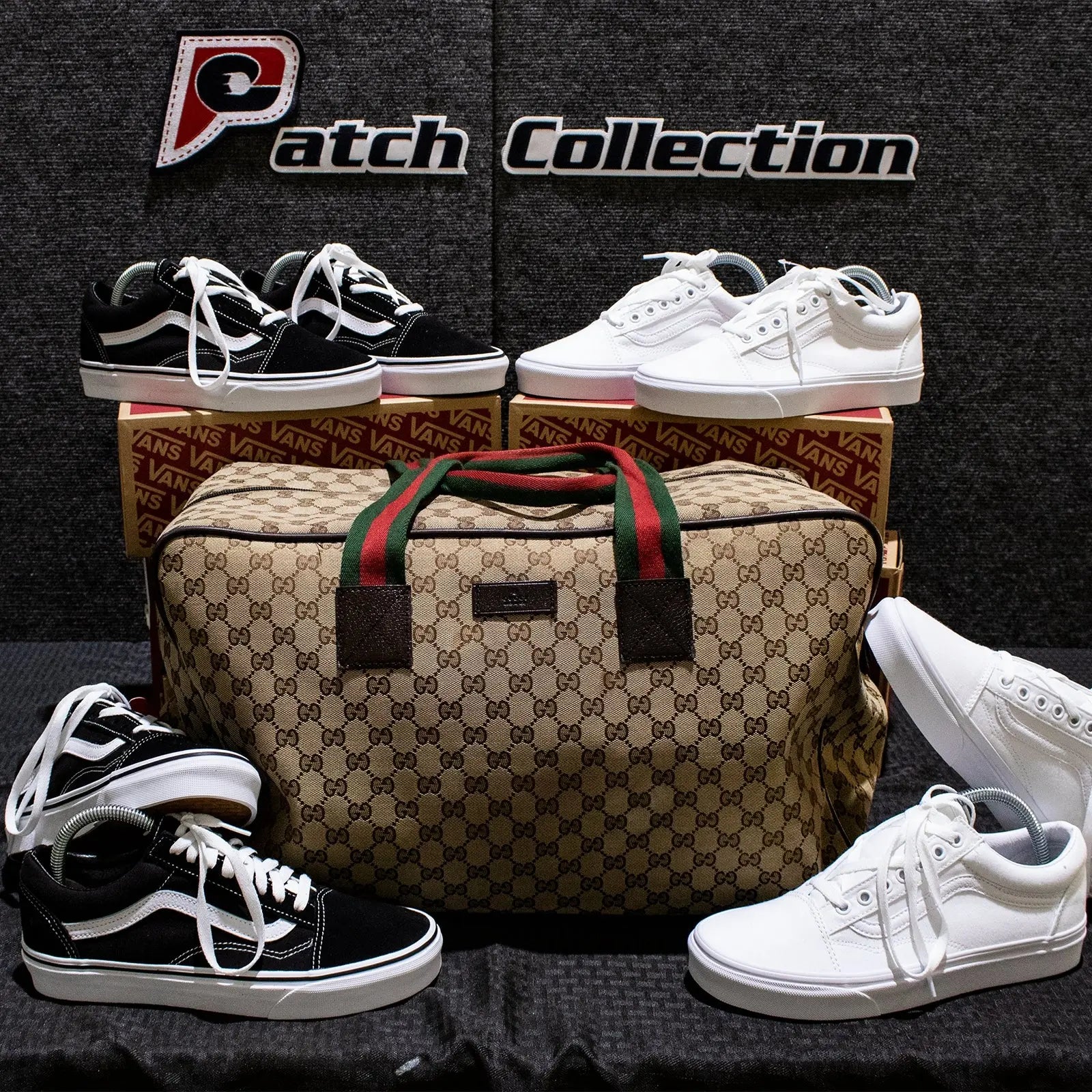 Vans Old Skool x Authentic GG Pattern Custom Handmade Toddlers Shoes By Patch Collection