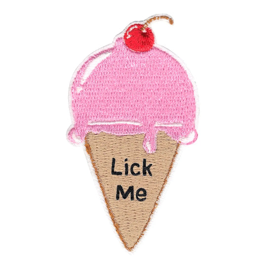 Pink Ice Cream "Lick Me" Iron On Applique Patch