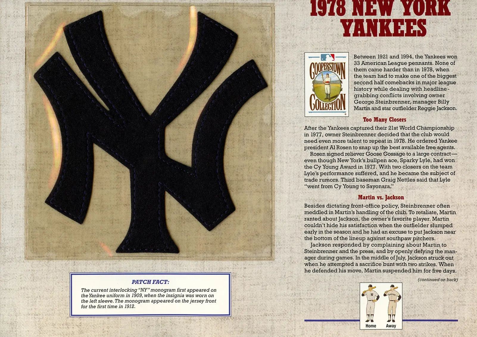 1978 New York Yankees Willabee & Ward Patch With Stat Card