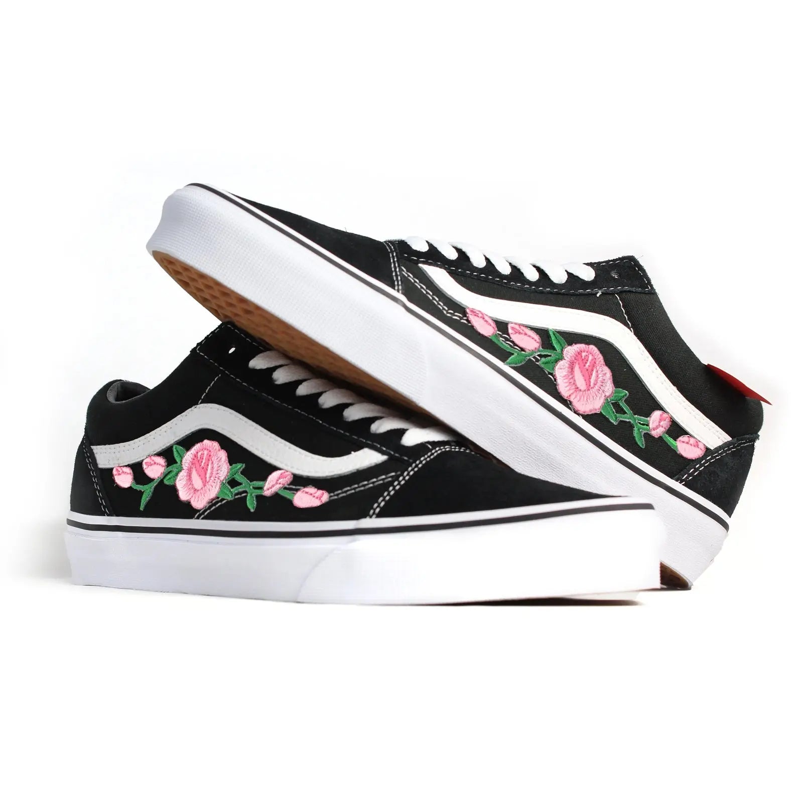 Vans Black Old Skool Pink Rose Custom Handmade Shoes By Patch Collection