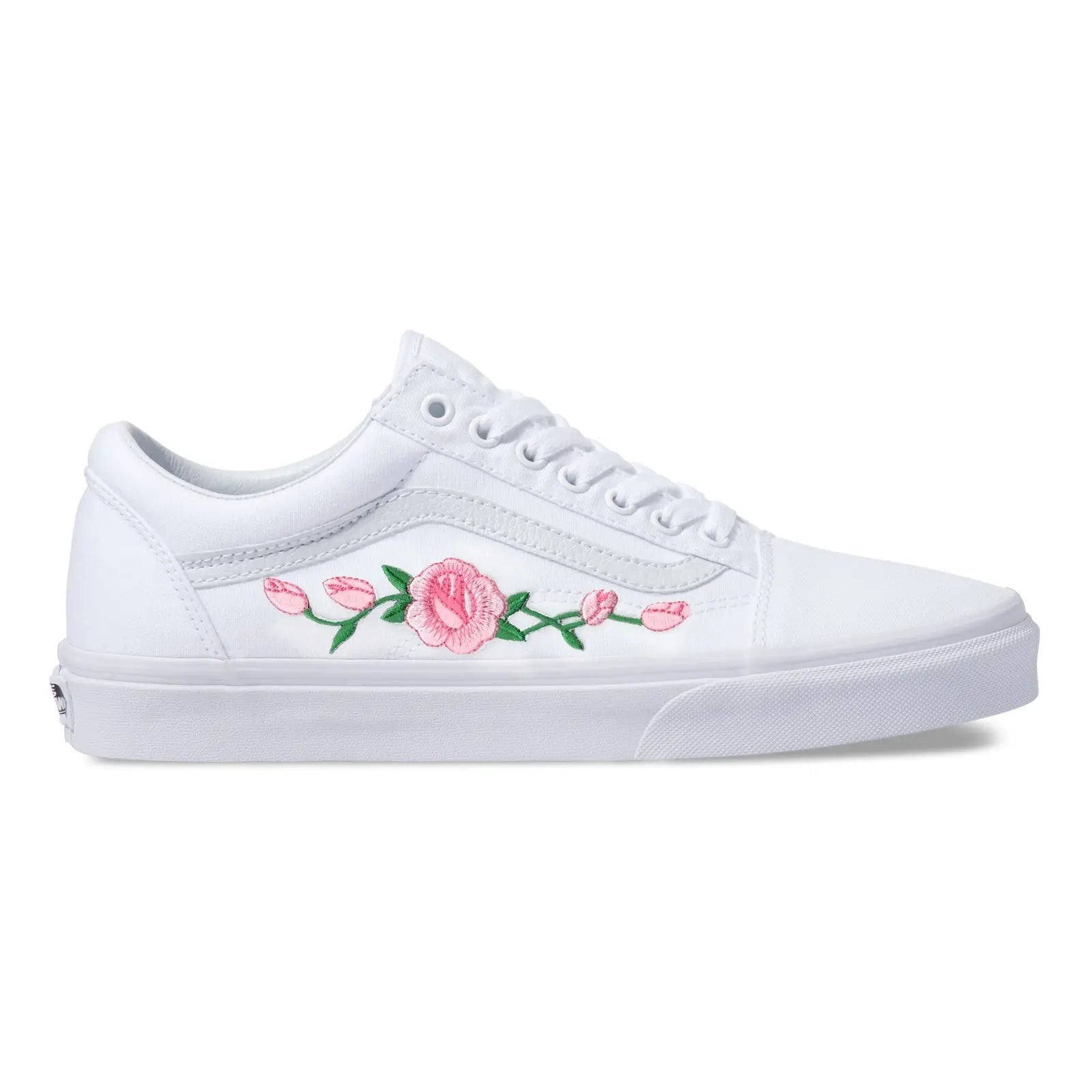 Vans White Old Skool Pink Rose Custom Handmade Shoes By Patch Collection