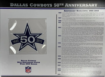 Écusson Willabee &amp; Ward du 50e anniversaire des Dallas Cowboys 2010 avec carte de statistiques