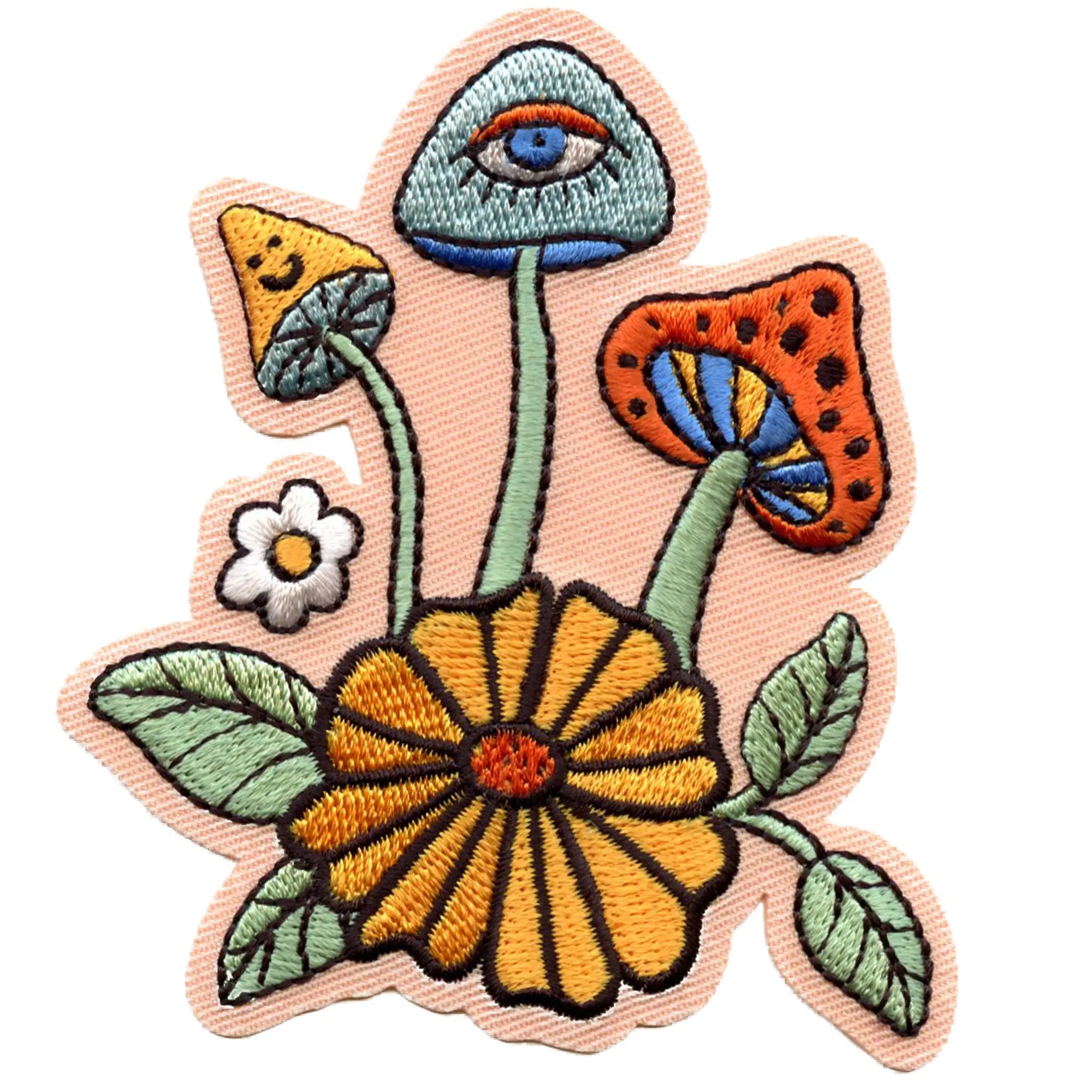 Patch brodé à repasser motif champignon hippie des années 70