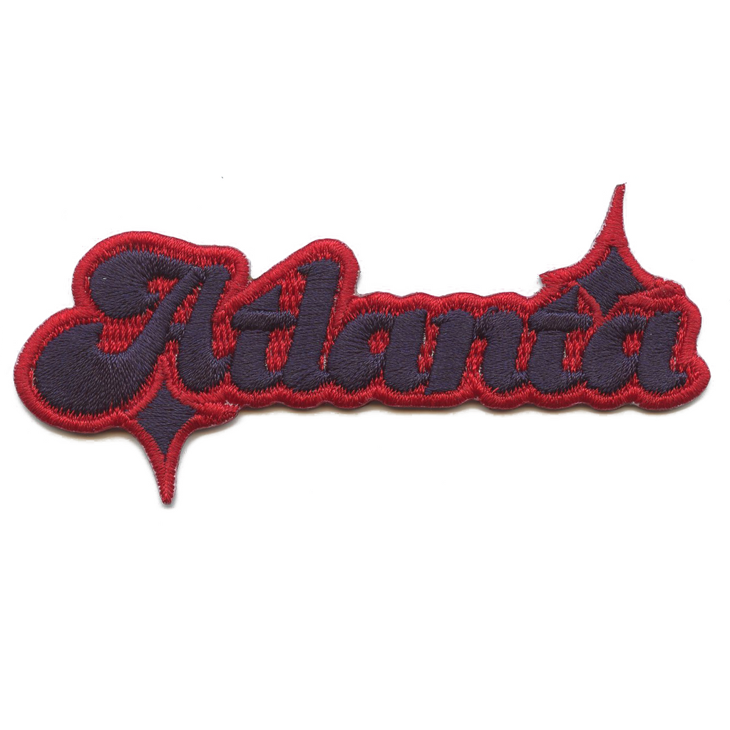 Atlanta Sparkle Script Patch Red/Navy Blue Baseball Sports Embroidered Iron On