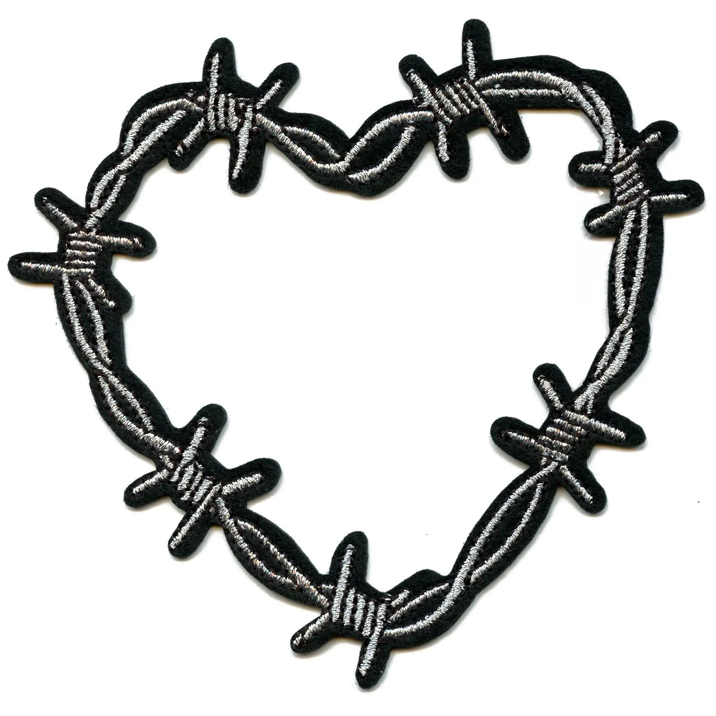 Patch coeur en fil de fer barbelé Emo Dark Love brodé thermocollant