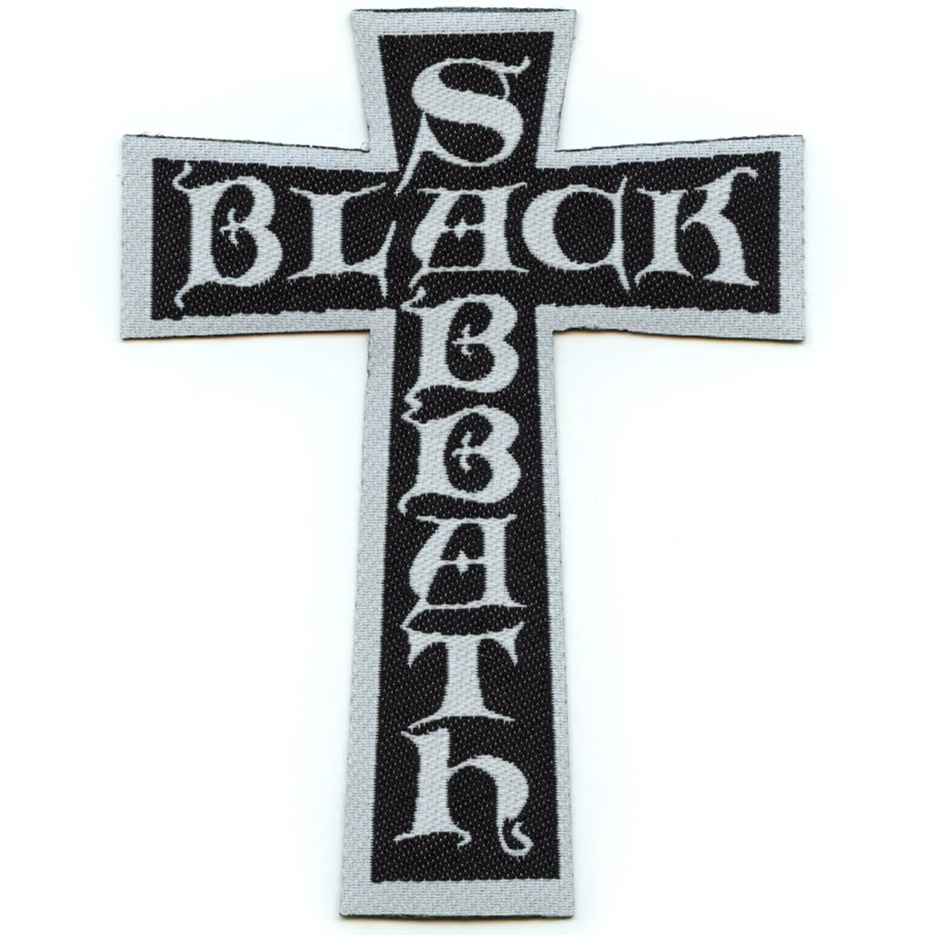 Black Sabbath White/Black Patch Cross Rock Music Woven Iron On