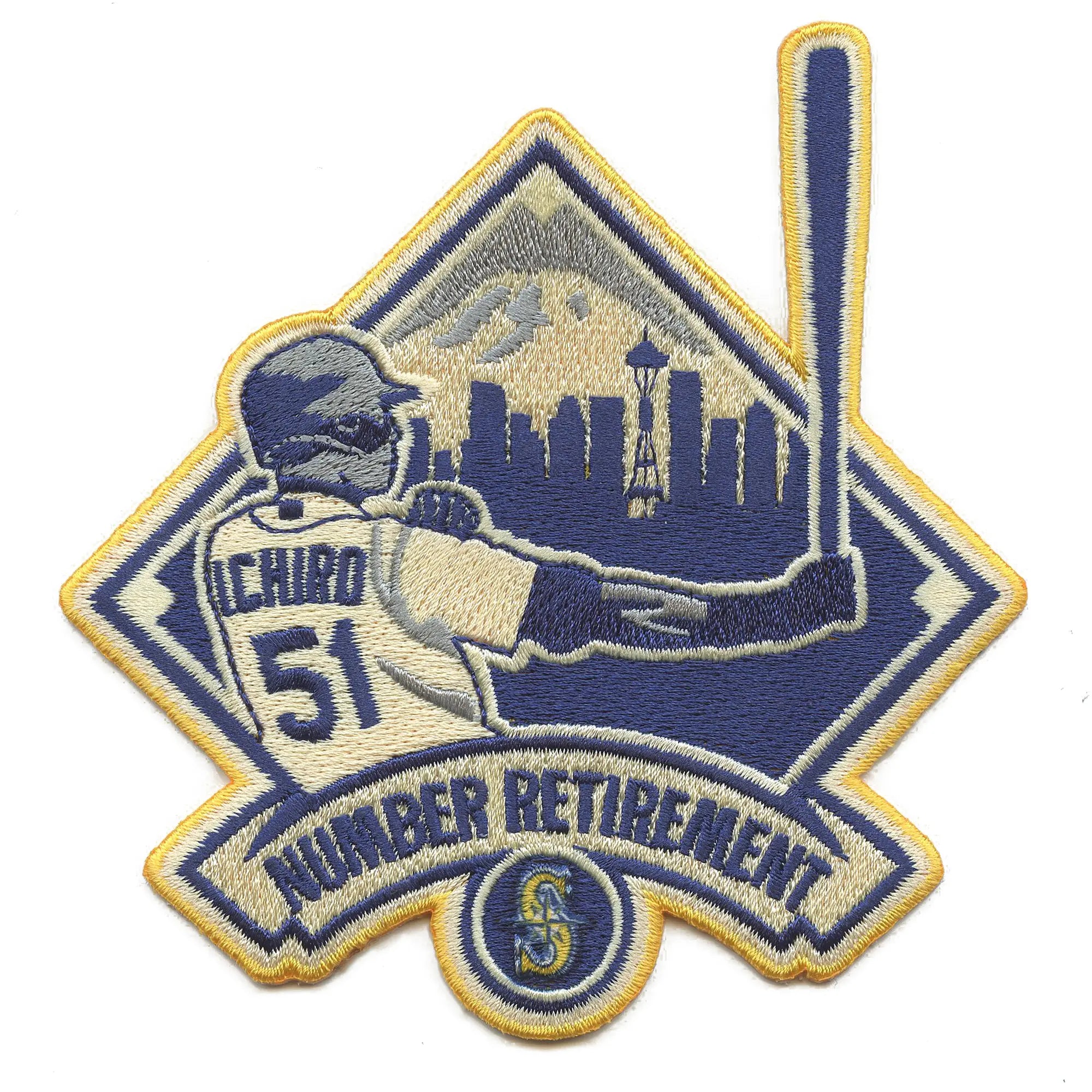 Ichiro Hall of Fame Number Retirement Game Hat Jersey Patch Embroidered ( GOLD)