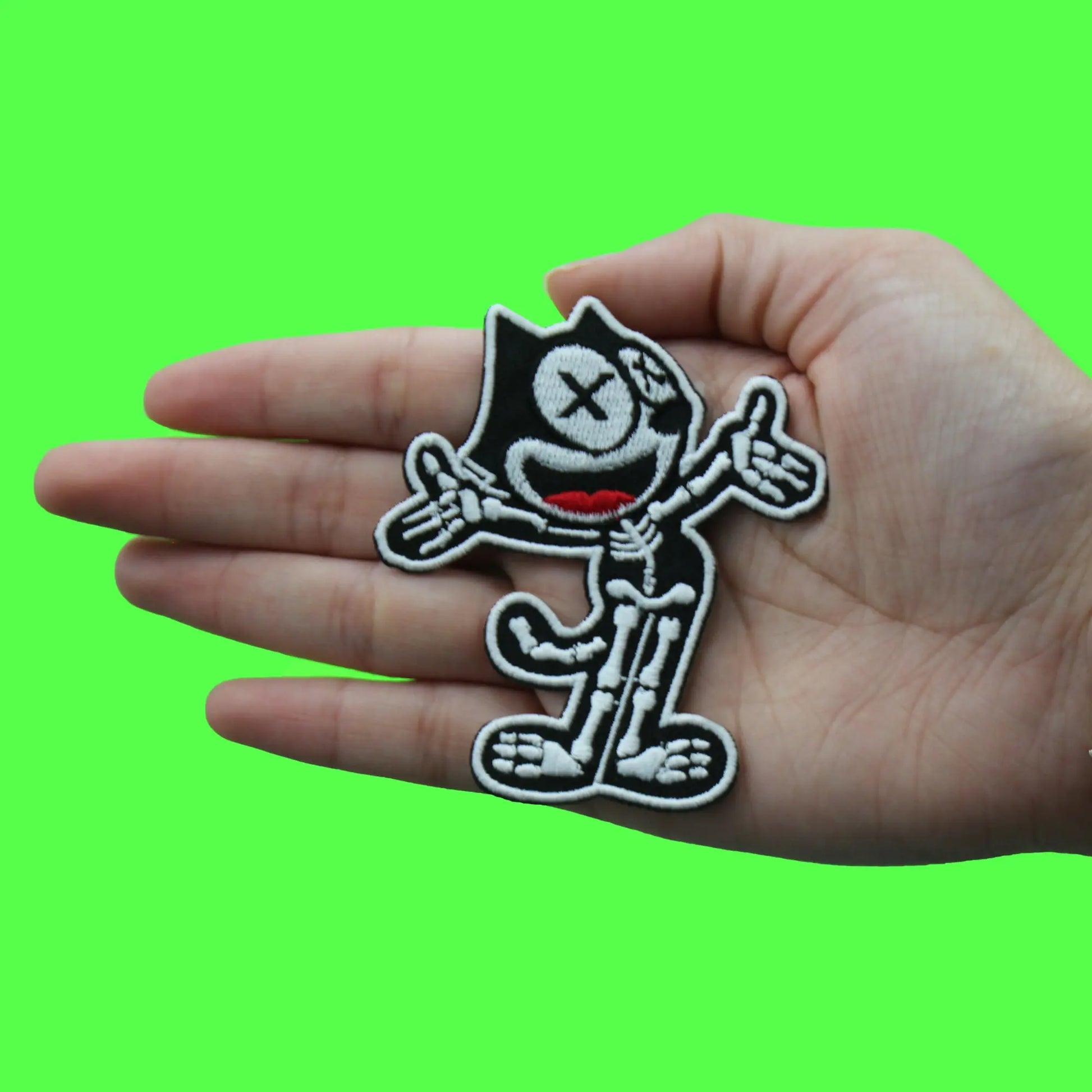 Iconic Kids Cartoon Patch X-ray Smiling Black Cat Embroidered Iron On