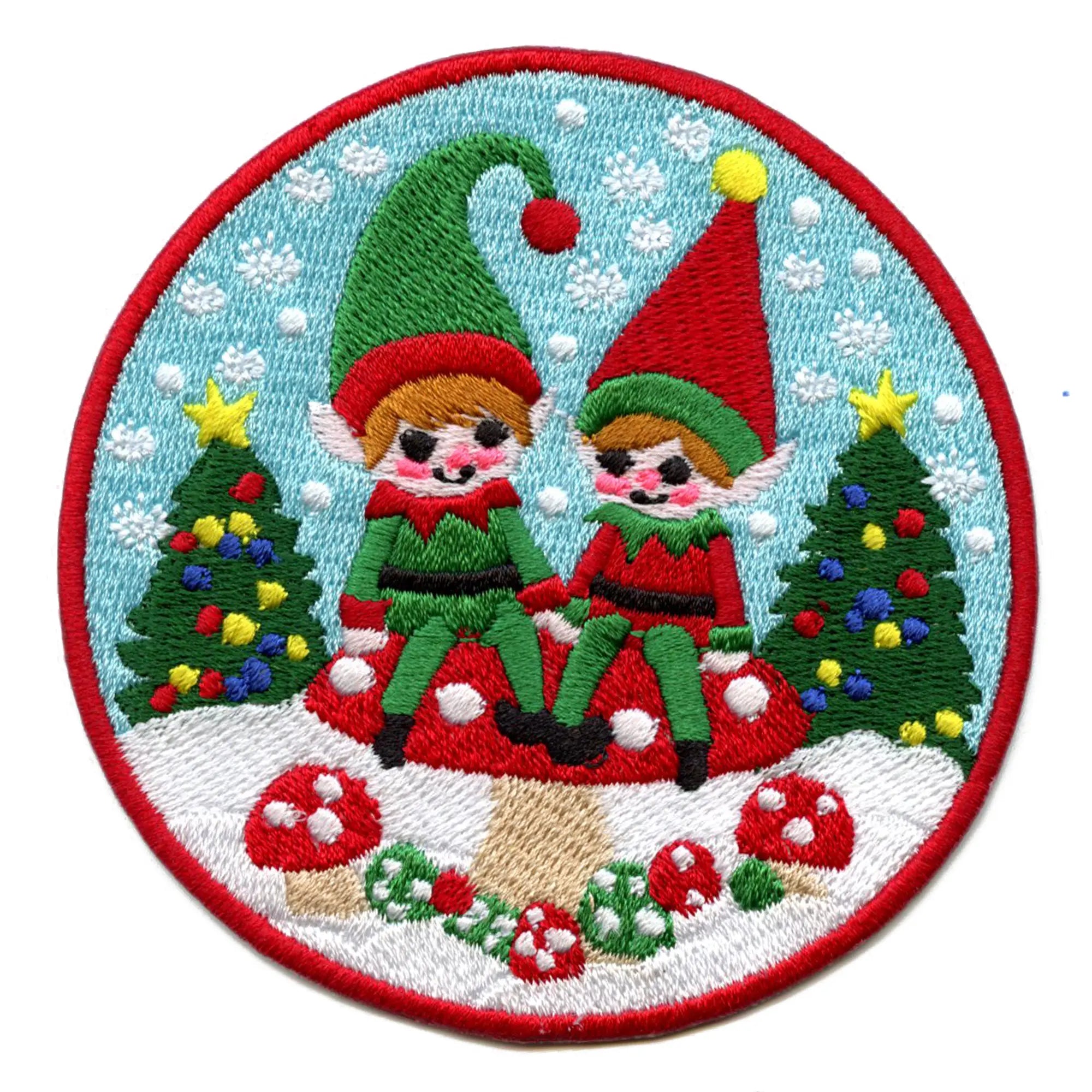 North Pole Elf Patch Christmas Holiday Mushrooms Embroidered Iron On
