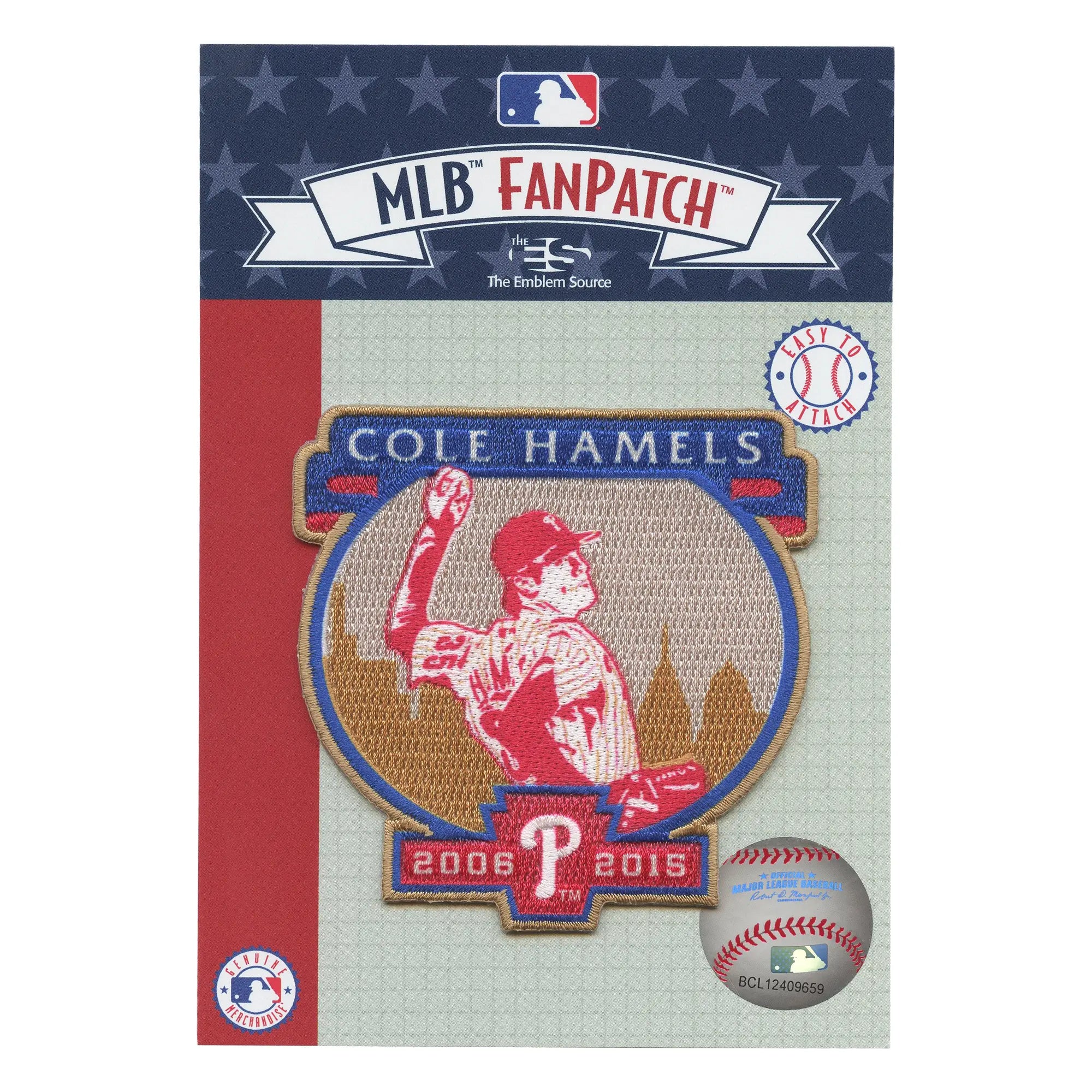 Écusson brodé Cole Hamels des Philadelphia Phillies, joueur de l'équipe sportive