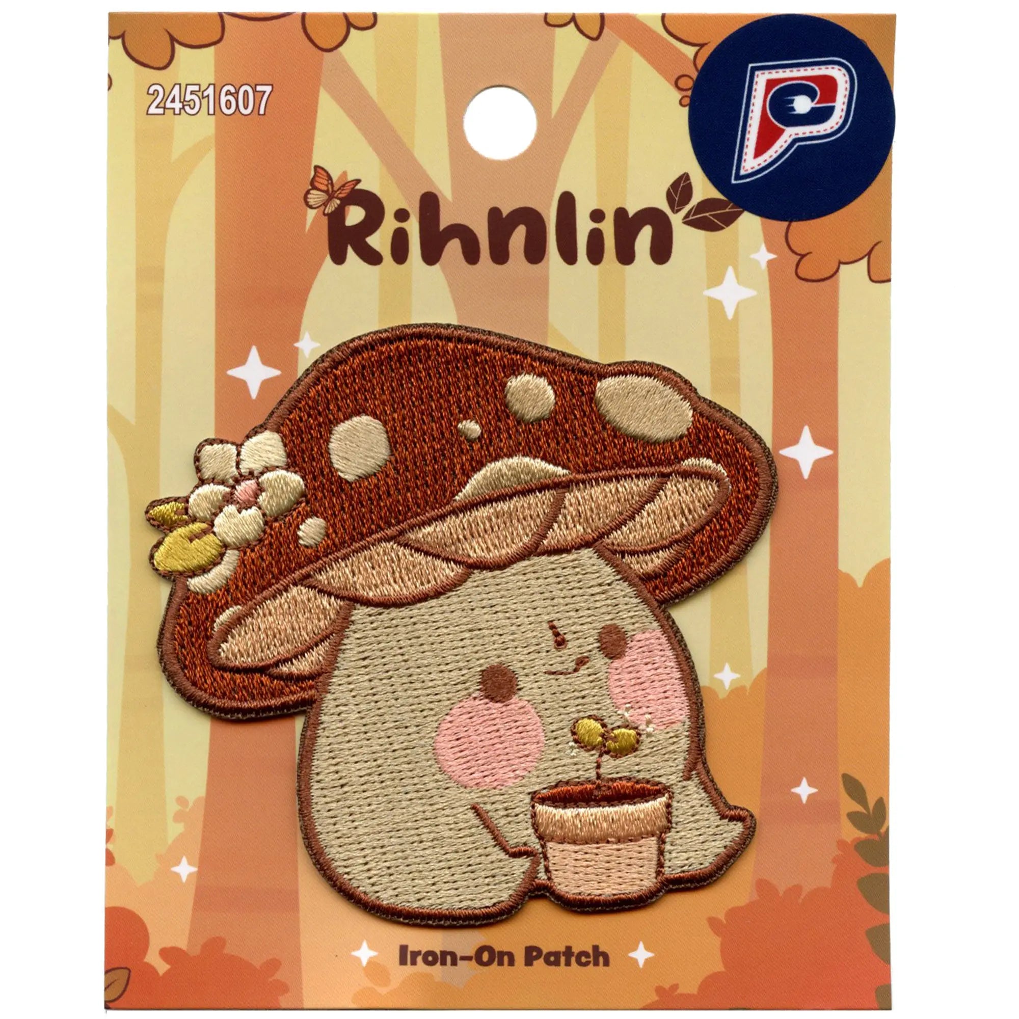 Patch champignon mignon Rihnlin jardinage peluche marron brodé thermocollant