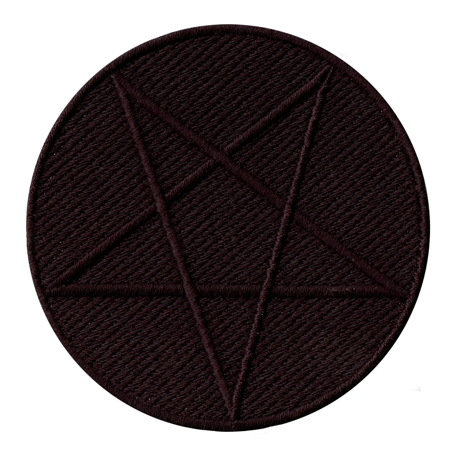 All Black Pentagram Symbol Iron On Embroidered Patch 