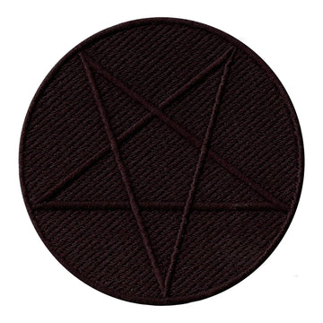 All Black Pentagram Symbol Iron On Embroidered Patch 