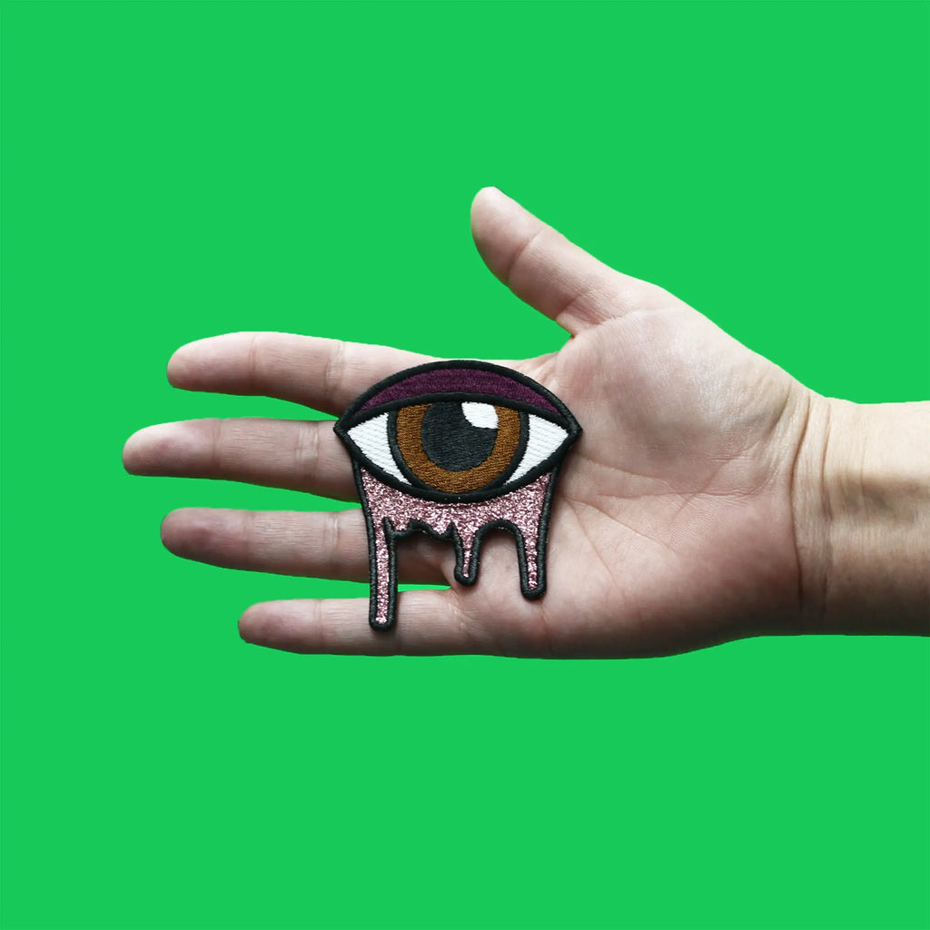 Glitter Drip Eye Makeup Patch Euphoric Iconic Imagery Embroidered Iron on 