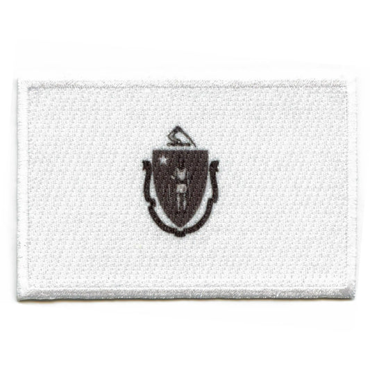 Massachusetts State Flag Patch Grayscale Embroidered Iron On 