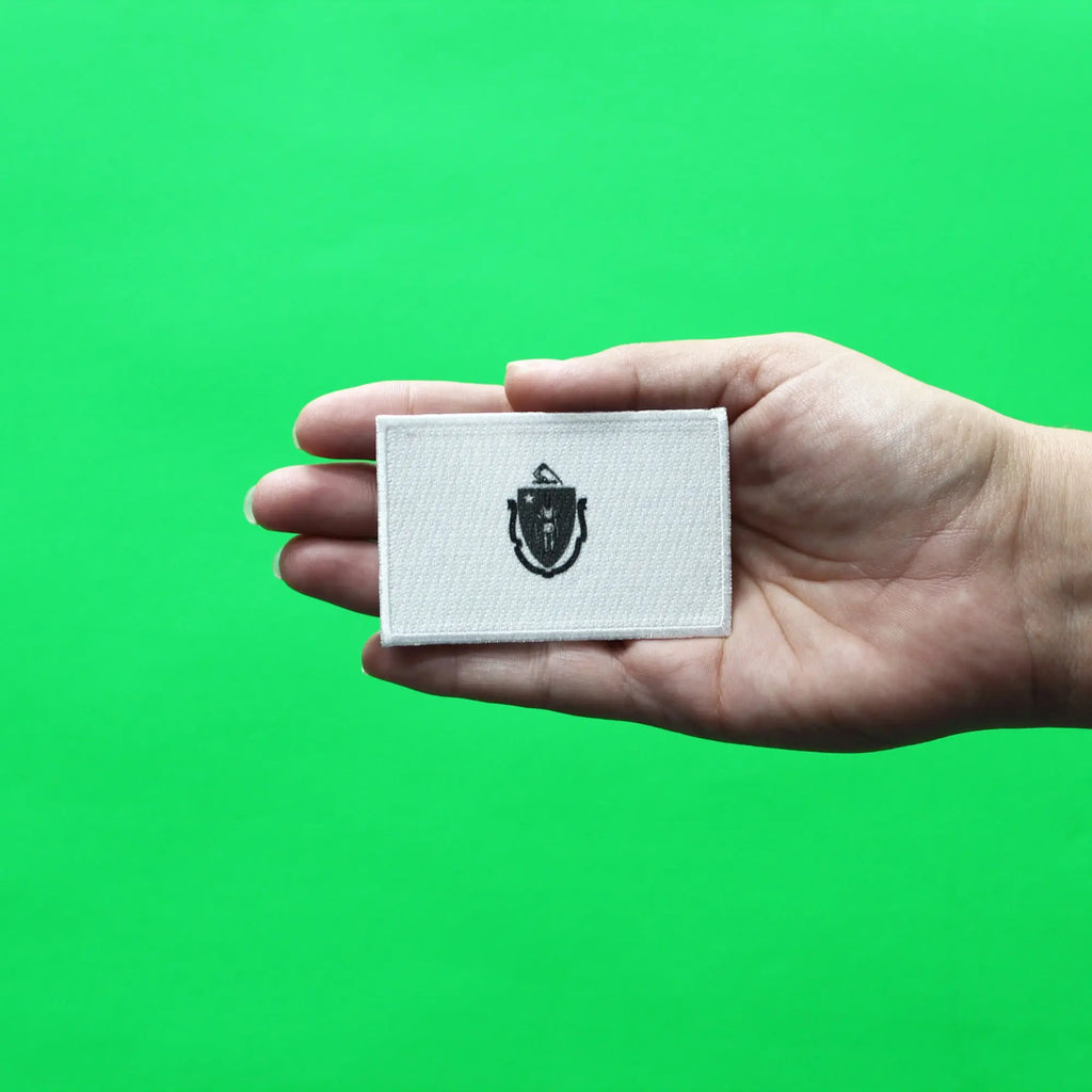 Massachusetts State Flag Patch Grayscale Embroidered Iron On 