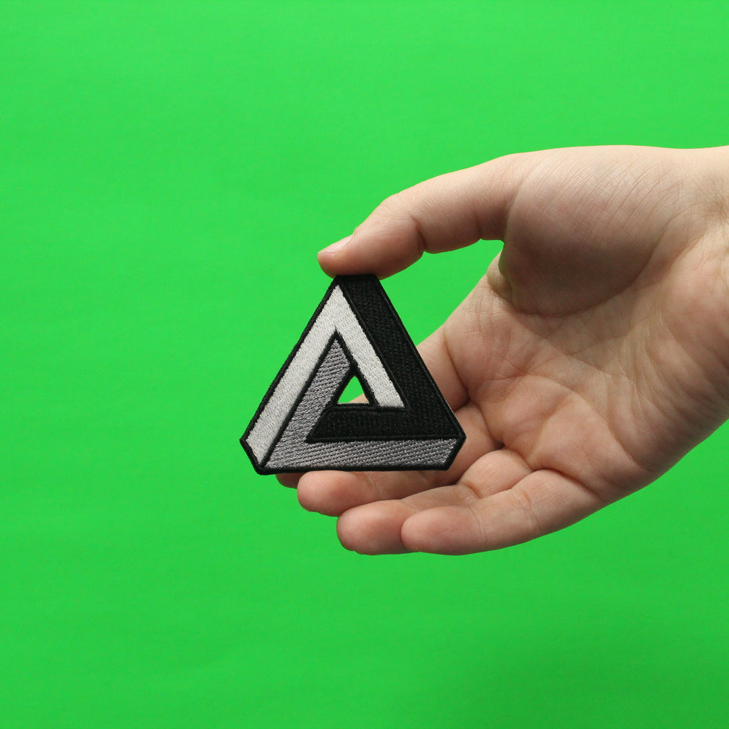 Penrose Monochrome Impossible Triangle Iron on Embroidered Patch 