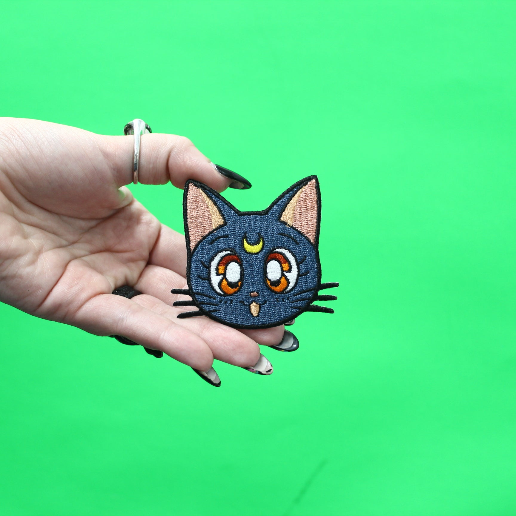 Sailor Moon Luna Patch Cat Headshot Embroidered Iron On - Small