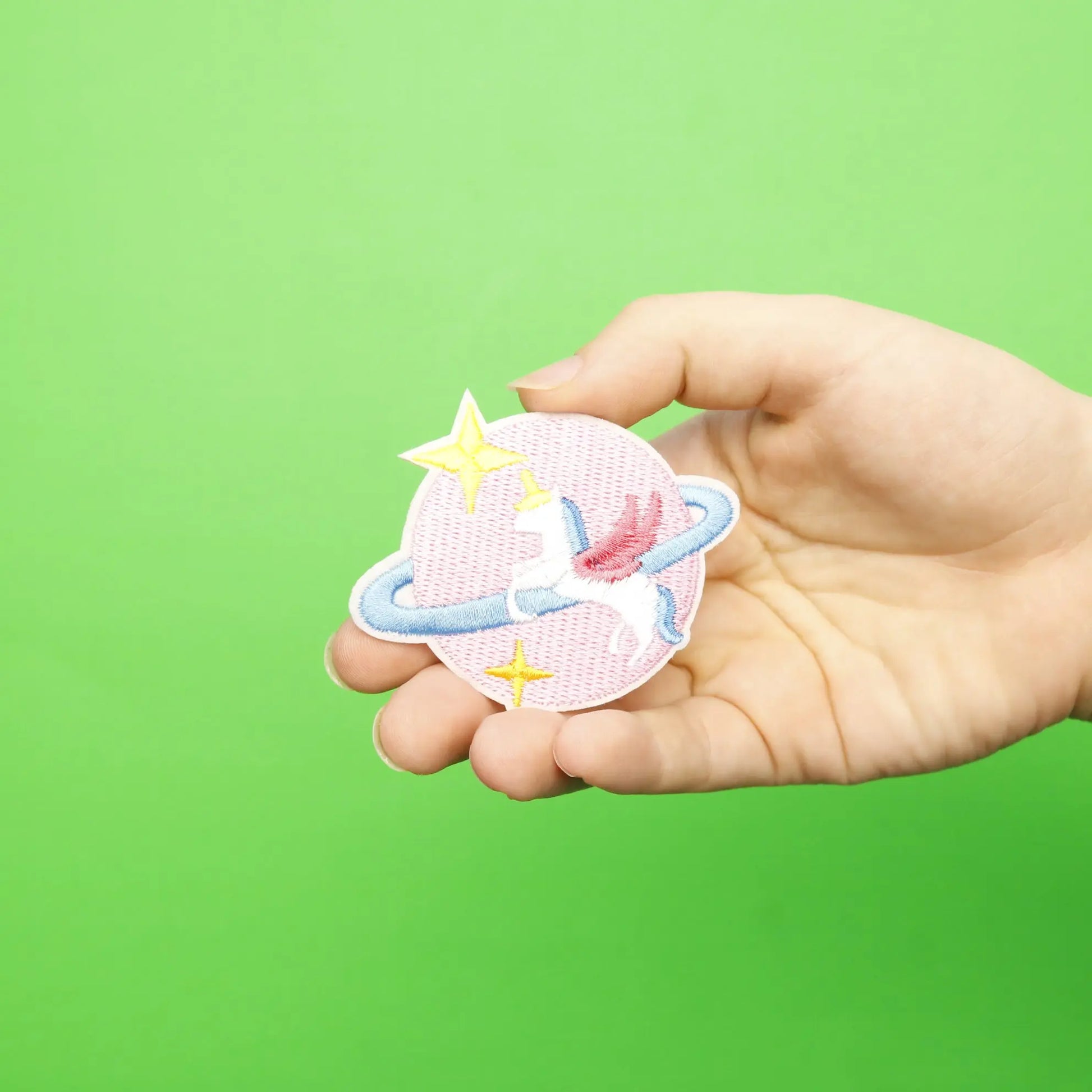 Unicorn With Pink Planet Embroidered Iron On Patch 