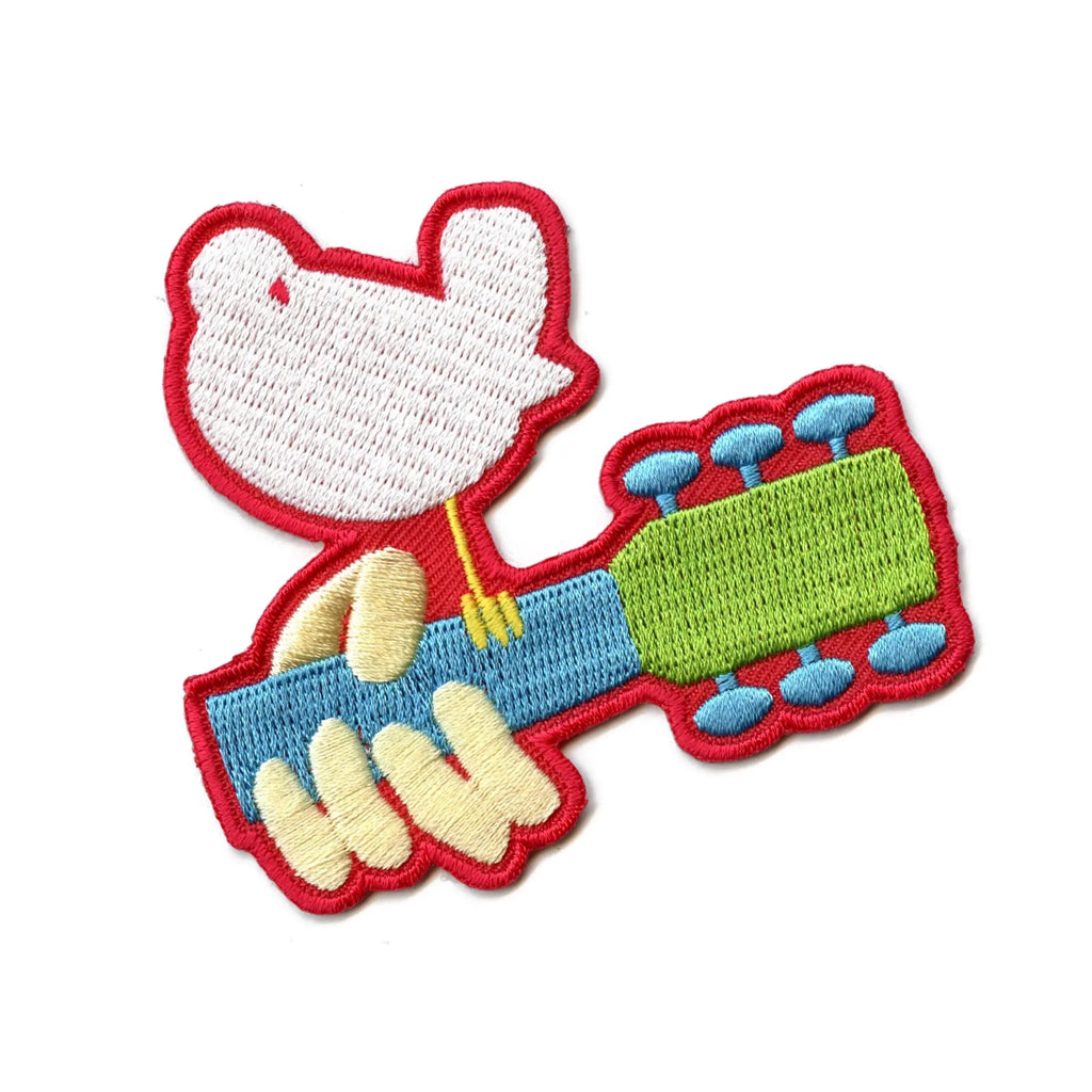 Woodstock Patch Dove Sitting On Guitar Embroidered Iron On 