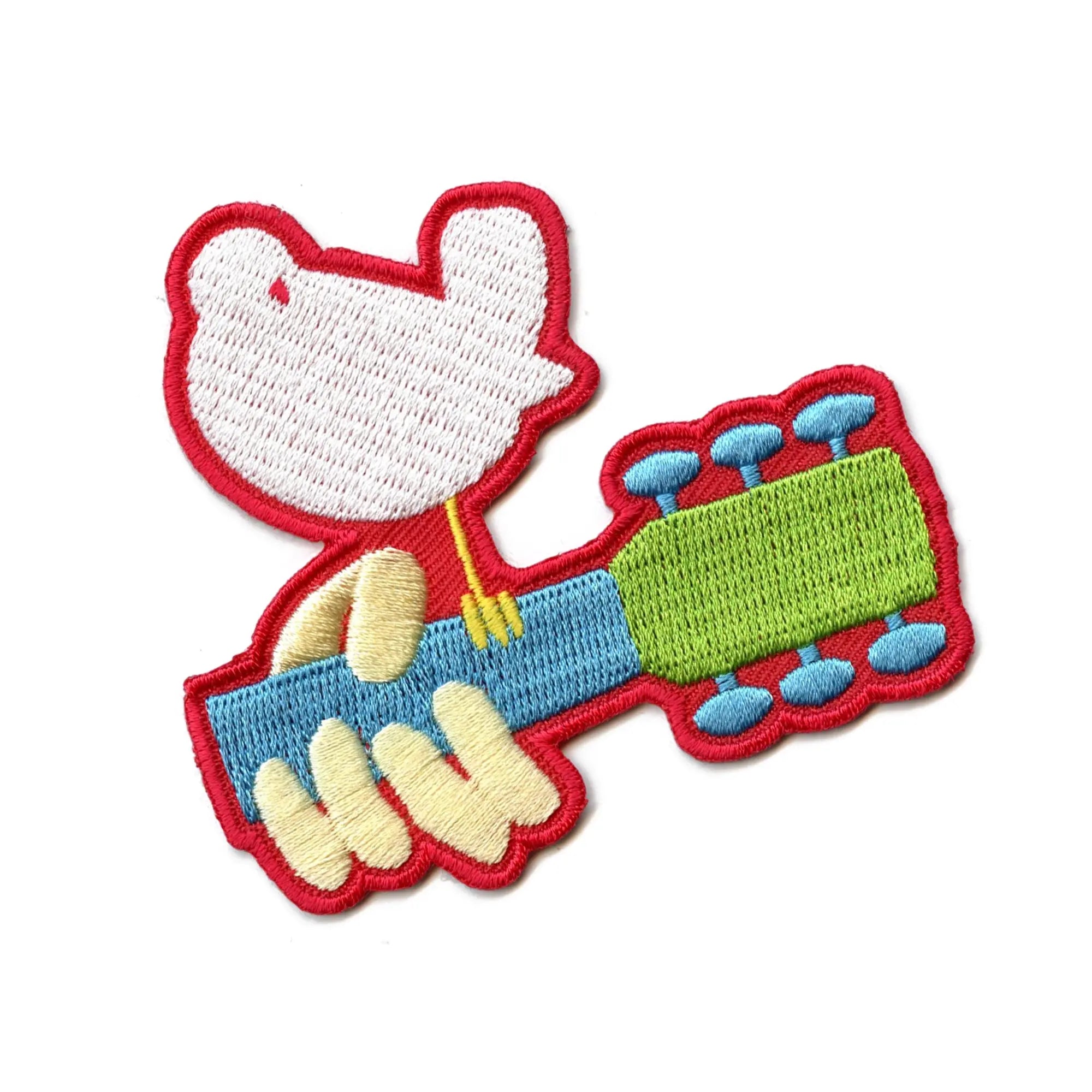 Woodstock Patch Dove Sitting On Guitar Embroidered Iron On 