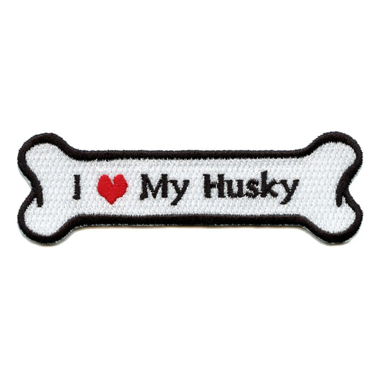 I Heart My Husky Dog Bone Iron On Applique Patch 