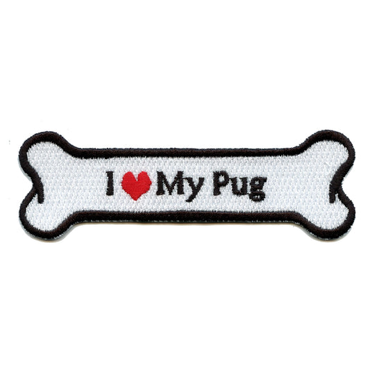 I Heart My Pug Dog Bone Iron On Applique Patch 